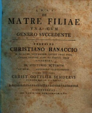 De Matre Filiae Una Cum Genero Succedente