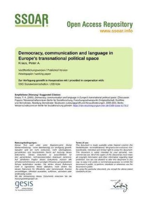 Democracy, communication and language in Europe's transnational political space