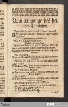 Vom Eingange des heiligen Catechismi.