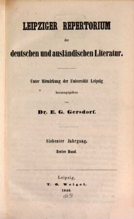 Leipziger Repertorium der deutschen und ausländischen Literatur, 25. 1849 = Jg. 7, Bd. 1