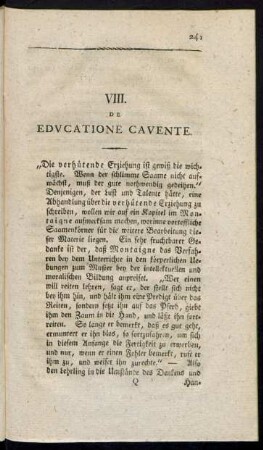 VIII. De Educatione Cavente
