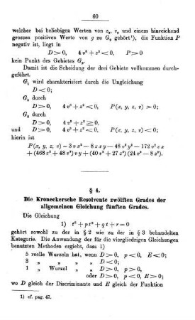 § 4. Die Kroneckersche Resolvente zwölften Grades der allgemeinen Gleichung fünften Grades.