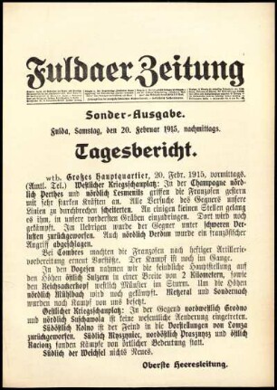 Ausgabe vom Samstag, den 20. Februar 1915.