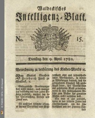 No. 15, Dienstag den 9. April 1782