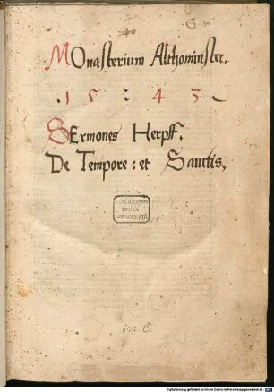 Incipiunt sermones de tempore fratris Henrici Herpf ordinis predicato[rum]