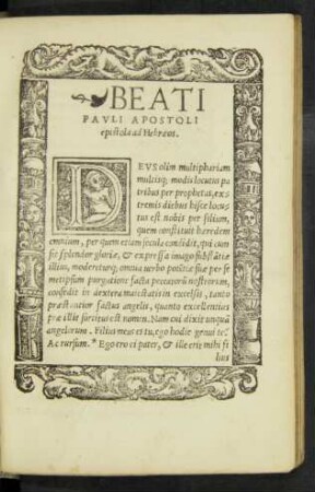 Beati Pauli Apostoli epistola ad Hebraeos.