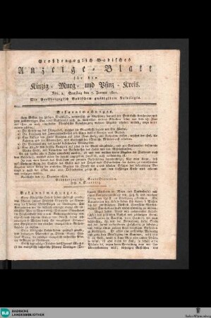 Grossherzoglich Badisches Anzeige-Blatt für den Kinzig-, Murg- und Pfinz-Kreis, Großherzoglich Badisches Anzeige-Blatt für den Kinzig-, Murg- und Pfinz-Kreis