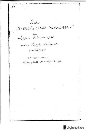 81: Brief von Unbekannt an Johann Wilhelm Ludwig Gleim