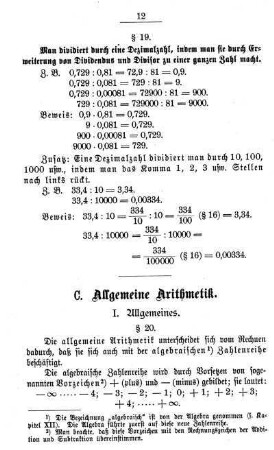 C. Allgemeine Arithmetik.