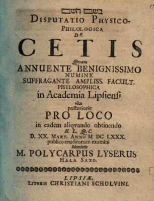 Disputatio Physico-Philologica De Cetis