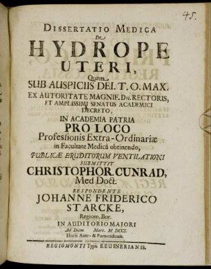 Dissertatio Medica De Hydrope Uteri