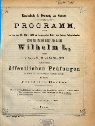 Programm : womit zu den ... öffentlichen Prüfungen ergebenst einladet. 1876/77