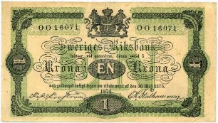 Geldschein, 1 Krona, 1874