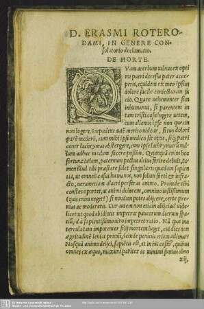 D. Erasmi Roterodami, in genere consolatorio declamatio