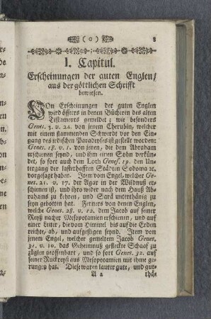 I. Capitul. Erscheinungen der guten Englen / aus der göttlichen Schrifft bewiesen.