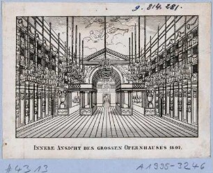 Innenansicht des Opernhauses am südöstlichen Pavillon des Zwingers in Dresden, aus den Abbildungen zur Chronik Dresdens von 1835