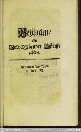 Beylagen Zu Vorhergehender Schrifft gehörig