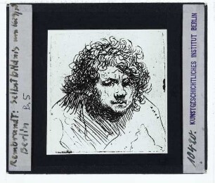 Rembrandt, Selbstbildnis, nach vorn gebeugt (Radierung B005)