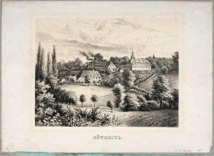 Ortsansicht von Nöthnitz bei Dresden (Bannewitz) mit dem Schloss über dem Nöthnitzgrund, aus dem Album der Rittergüter und Schlösser im Königreiche Sachsen