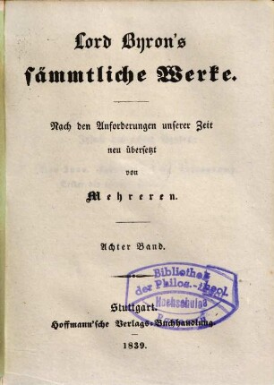 Lord Byron's sämmtliche Werke, 8