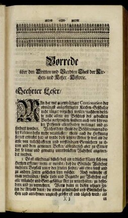 Vorrede über den Dritten und Vierdten Theil der Kirchen- und Ketzer-Historie.