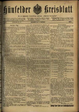 Ausgabe vom Samstag, den 15. September 1917.