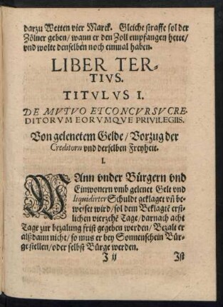 Titulus I. De Mutuo Et Concursu Creditorum Eorumque Privilegiis.