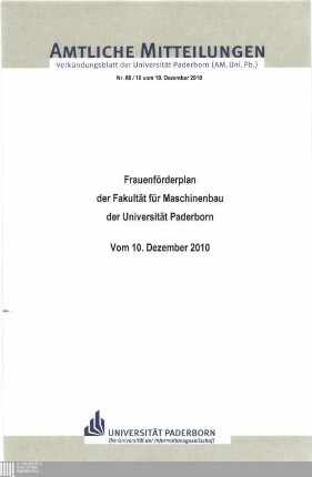 Frauenförderplan der Fakultät für Maschinenbau der Universität Paderborn : vom 10. Dezember 2010
