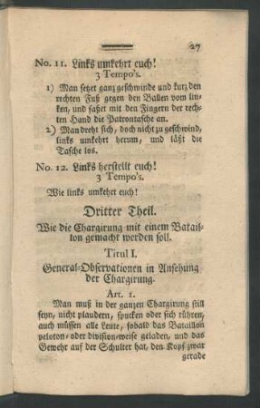 Titul I. Wie die Chargirung mit einem Bataillon gemacht werden soll