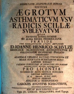 Diss. inaug. med. sistens aegrotum asthmaticum usu radicis Scillae sublevatum