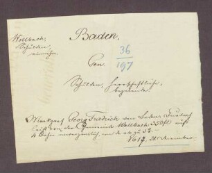Markgraf Georg Friedrich von Baden-Durlach leiht von der Gemeinde Wollbach 350 fl. auf vier Jahre unverzinslich, von da ab zu 5% Zins