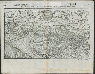 Sito della città Confluentina, oue Mosella fiume si mecola co'l Rheno : woodcut view of Koblenz at the confluence of Rhine and Moselle