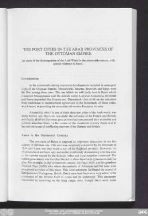 The Port Cities In The Arab Provinces Of The Ottoman Empire