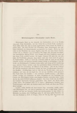 XIV. Michelangelo's Rückkehr nach Rom.