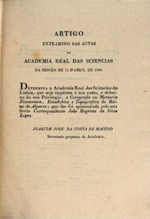 Corografia ou Memoria economica, estadistica e topografica do Reino do Algarve