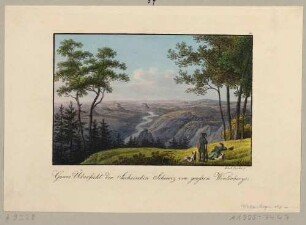 Aussicht vom Großen Winterberg in der Sächsischen Schweiz nach Westen ins Elbtal und auf die Felsen und Tafelberge