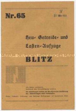 Heu- Getreide- und Lasten-Aufzüge BLITZ