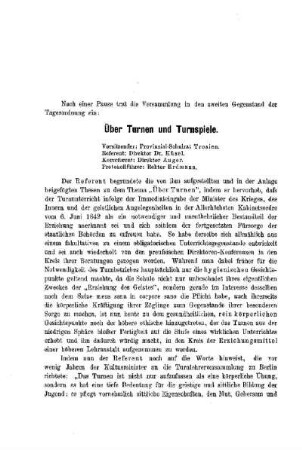 Über Turnen und Turnspiele : [Protokolle der Verhandlungen]