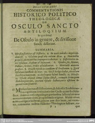 Commentationis Historico Politico Theologicae De Osculo Sancto Antiloquium