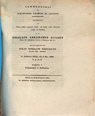 Commentarii in scriptores Graecos et Latinos, Partic. 7.. Commentarii in Sallustium
