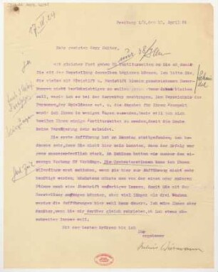 Brief an Ludwig Strecker und B. Schott's Söhne : 15.04.1924