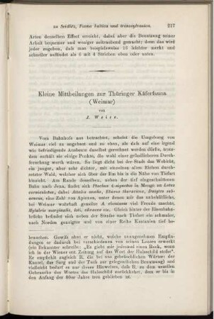 Kleine Mittheilungen zur Thüringer Käferfauna (Weimar)