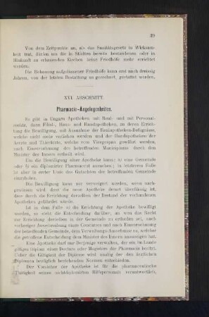 XVI. Abschnitt. Pharmacie-Angelegenheiten.