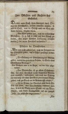 Von Pflichten und Rechten des Gesindes.