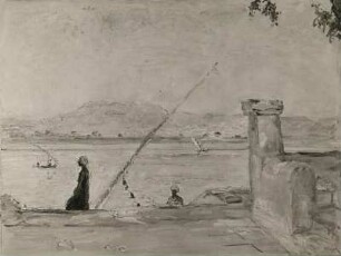 Gemälde "Morgen bei Luxor" (M. Slevogt; Öl auf Leinwand; 0,73 x 0,95 m; Staatliche Kunstsammlungen Dresden (SKD), Gemäldegalerie Neue Meister)