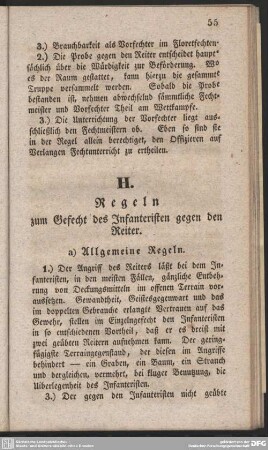 H. Regeln zum Gefecht des Infanteristen gegen den Reiter