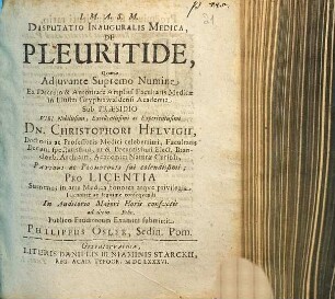Disputatio Inauguralis Medica, De Pleuritide
