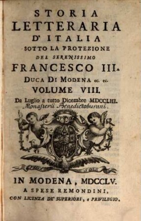 Storia Letteraria D'Italia : divisa in tre libri. 8, Da Luglio a tutto Dicembre MDCCLIII