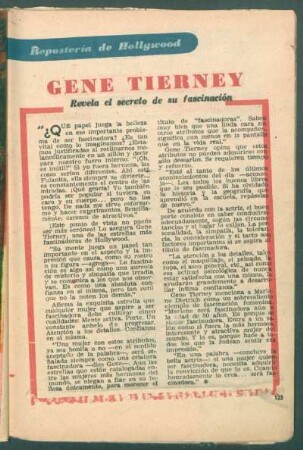 Gene Tierney - revela el secreto de su fascinación : Repostería de Hollywood