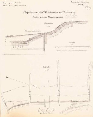 Befestigung des Weststrandes, Norderney: Vorlage vor dem Uferschutzwerk: Lageplan 1:2000, Schnitte 1:50